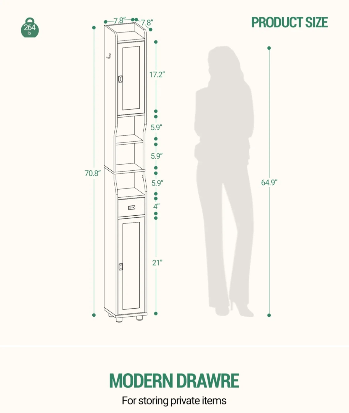 Tall Narrow Bathroom Storage Cabinet - photo 2