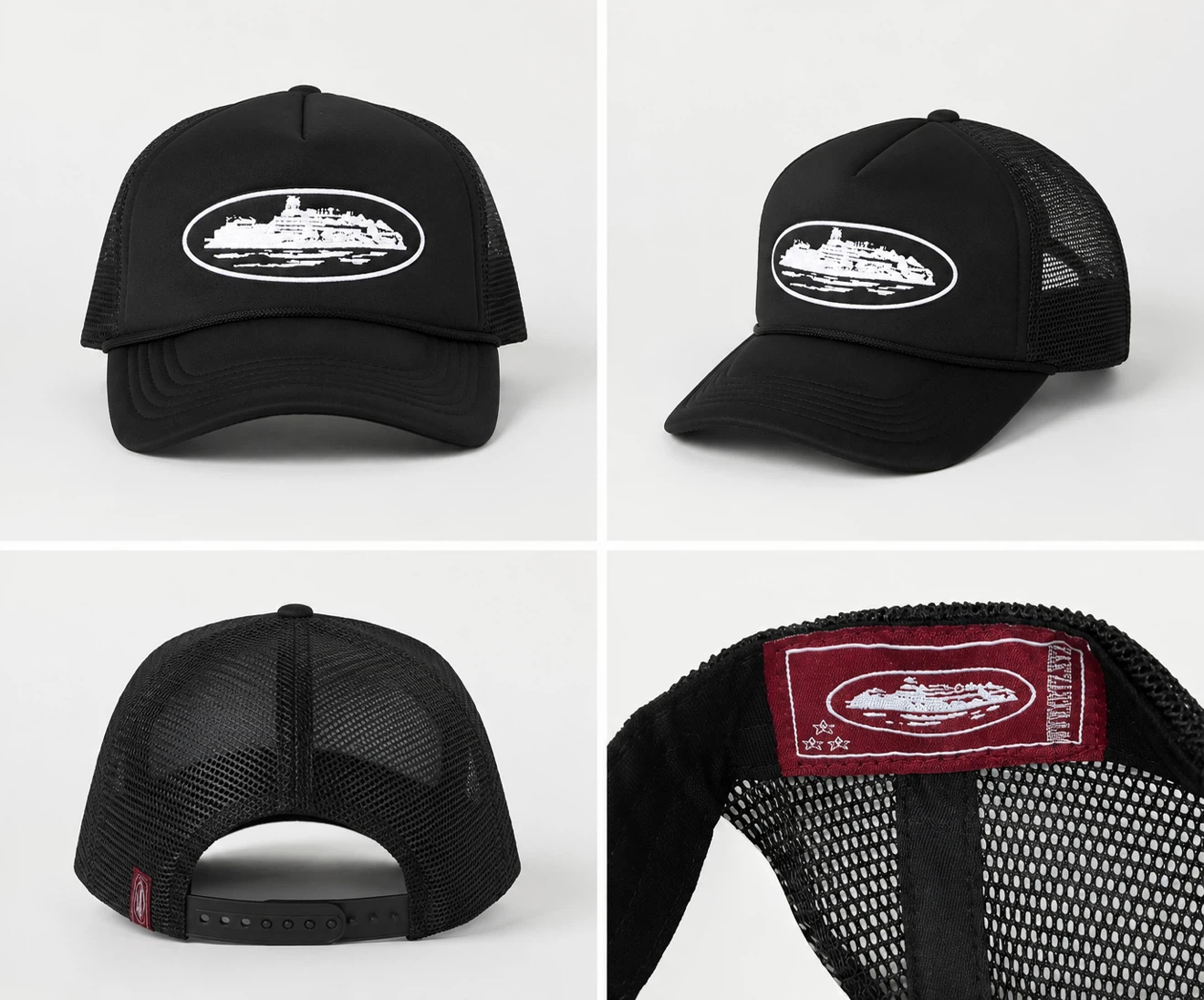 Black Trucker Cap with Oval Graphic