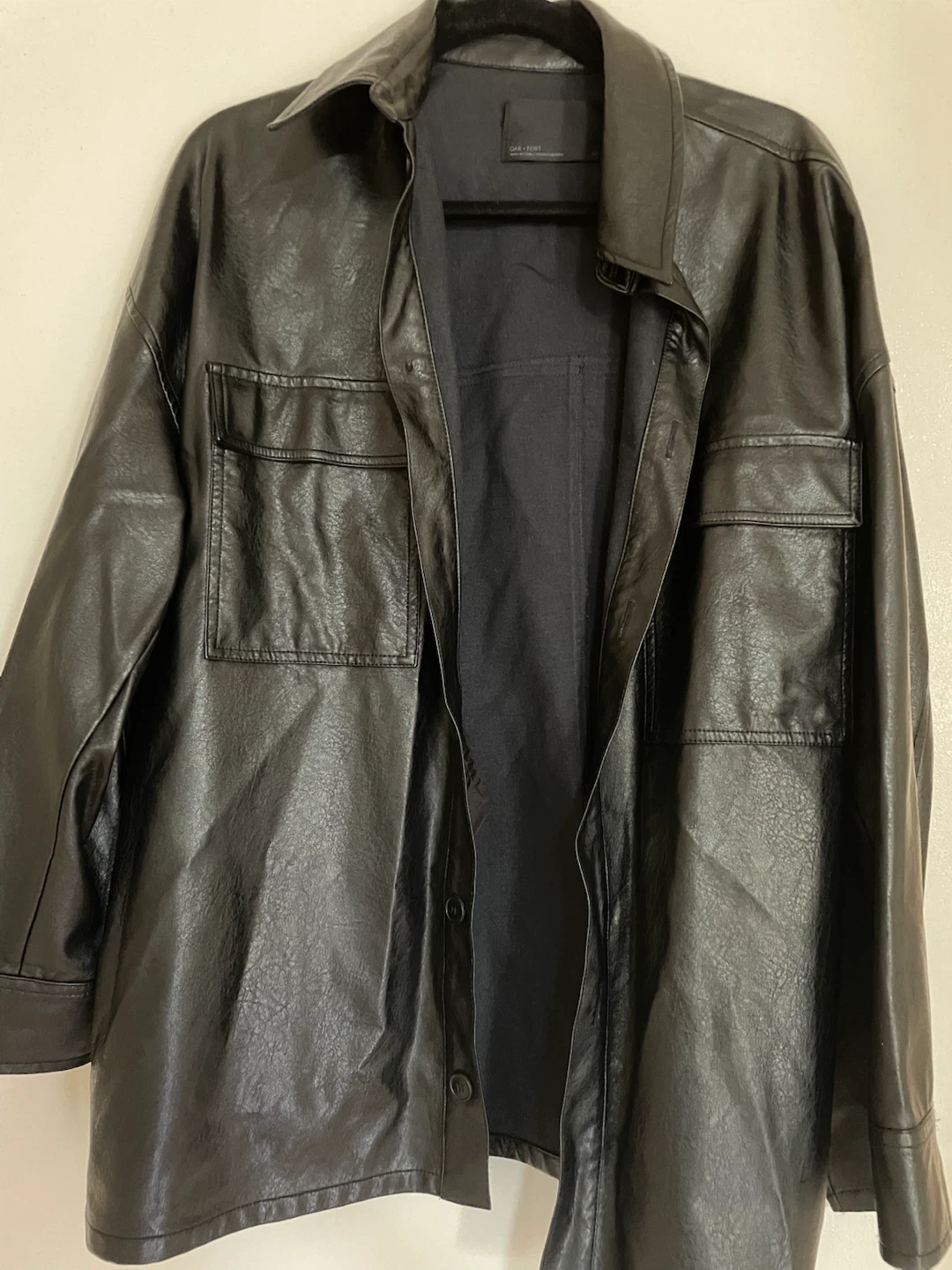Oak + Fort Faux Leather Button-Up Shirt Jacket