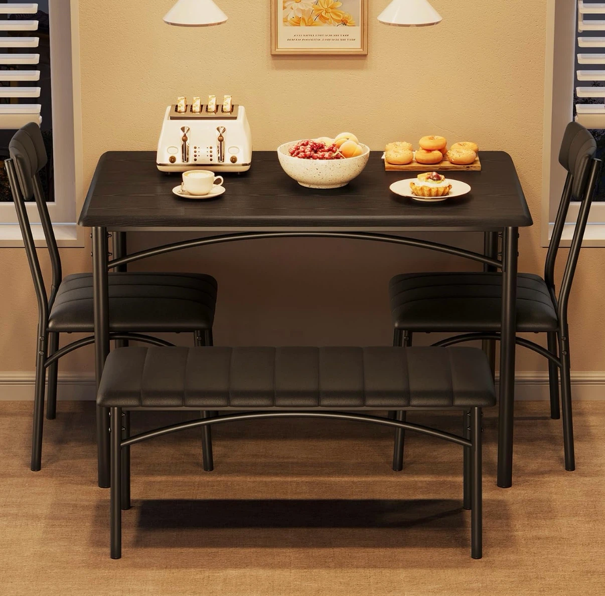 Brand New 4-Piece Dining Table Set – Table, 2 Chairs & Bench