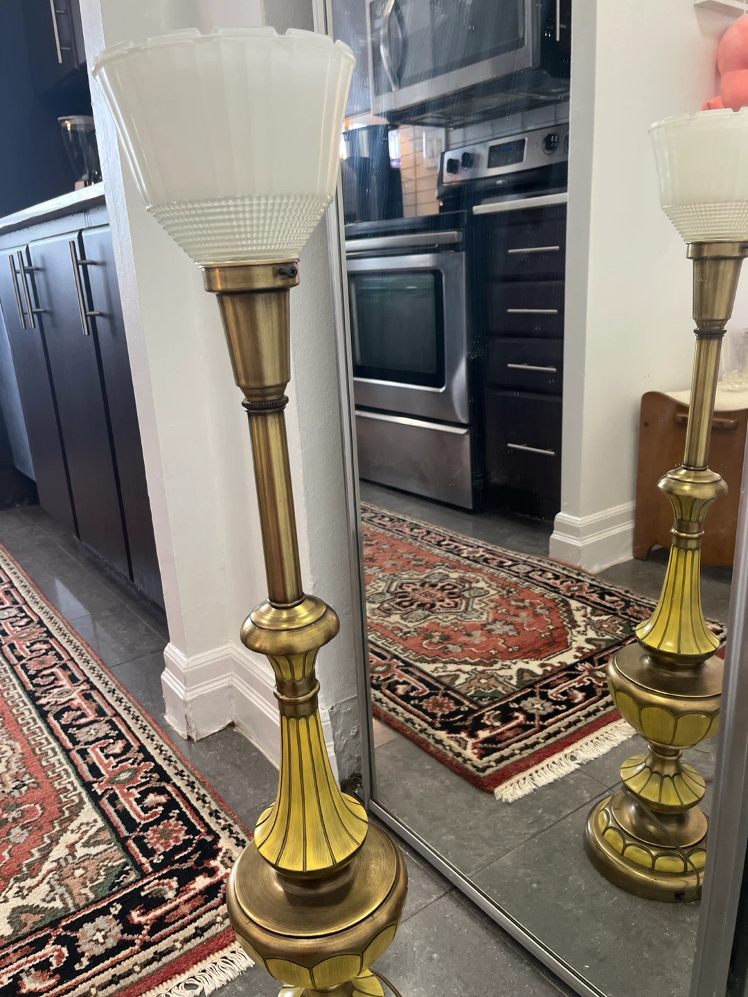Vintage Brass Floor Lamp with Frosted Glass Shade