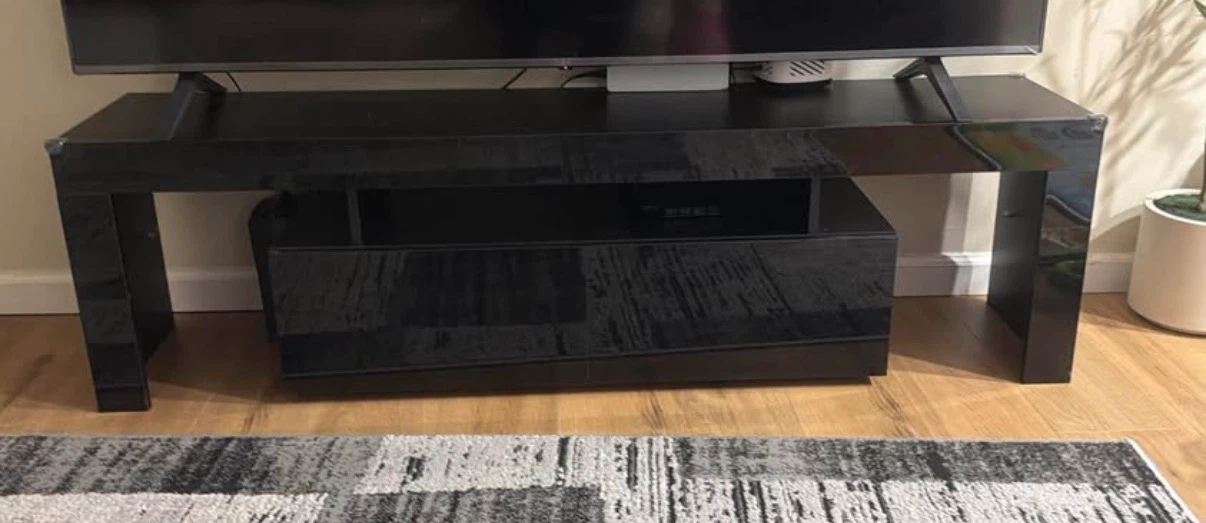 Black Glossy TV Stand with Storage Shelf