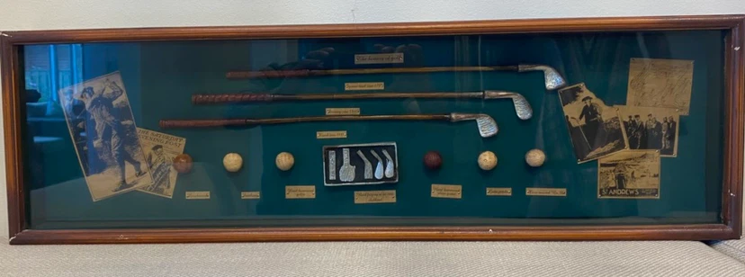 Framed History of Golf-Evolution of Irons & Balls in Shadow Box
