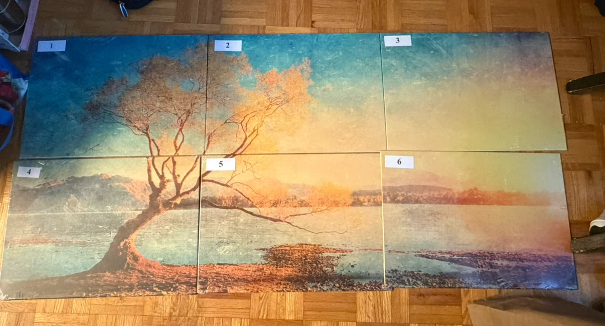 Set of 6 Wall Art Panels - Landscape Tree & Lake Scenic
