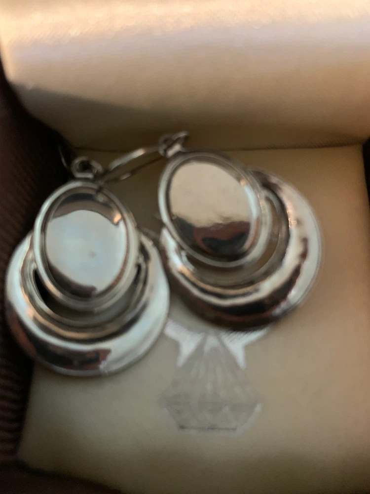 Silver Tone Earrings with Dark Red/Pink Gemstones - photo 2