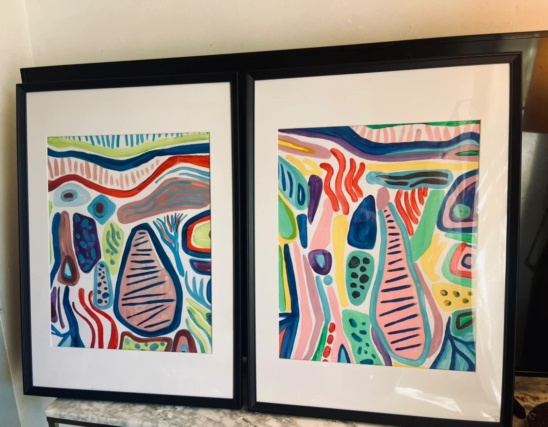 Set of 2 large Framed Abstract Art Prints
