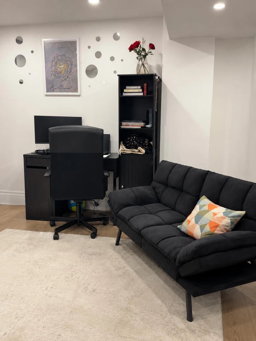 Velvet Black Memory Foam Futon Sofa Wood