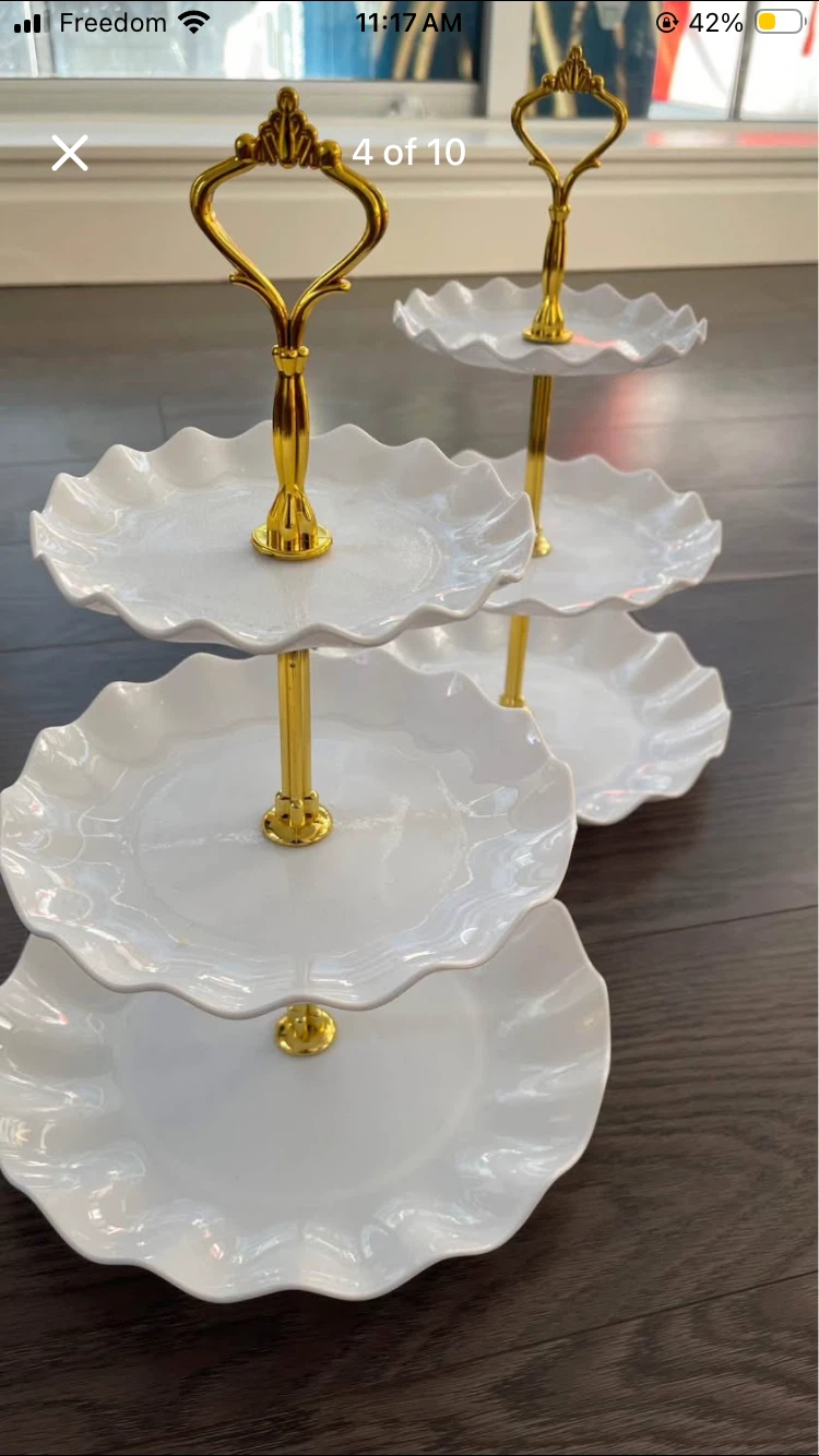 MOVING SALE Elegant 3-Tier White & Gold Dessert Stand (set of 2)