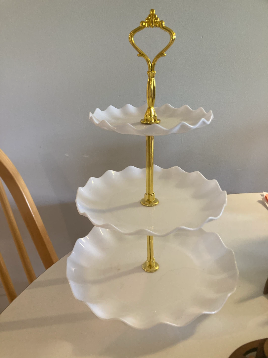 MOVING SALE Elegant 3-Tier White & Gold Dessert Stand (set of 2) - photo 2