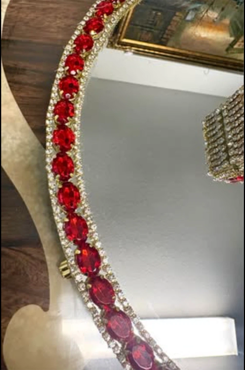Mirror tray with red beads and gold rhinestones - photo 4