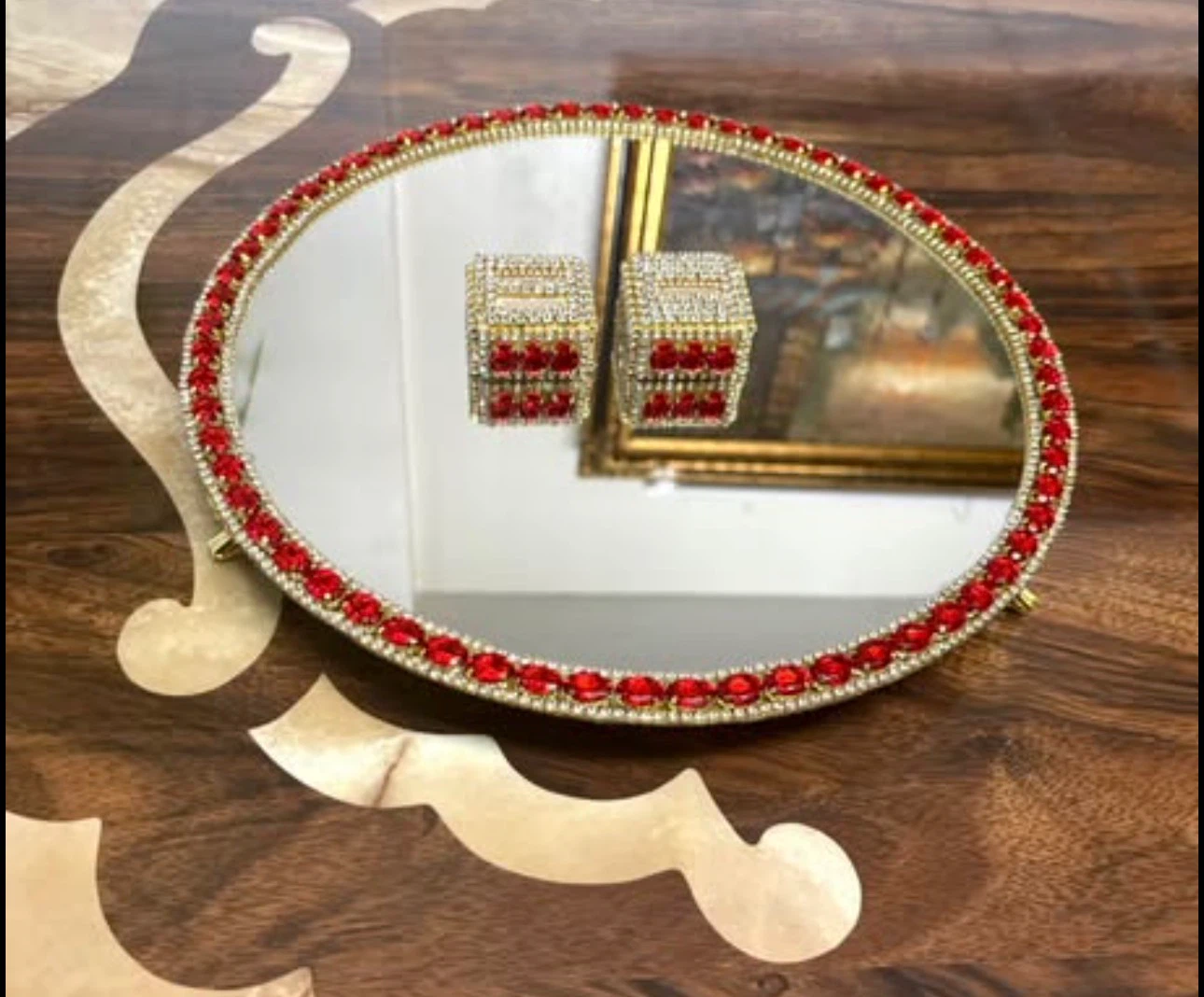 Mirror tray with red beads and gold rhinestones - photo 5