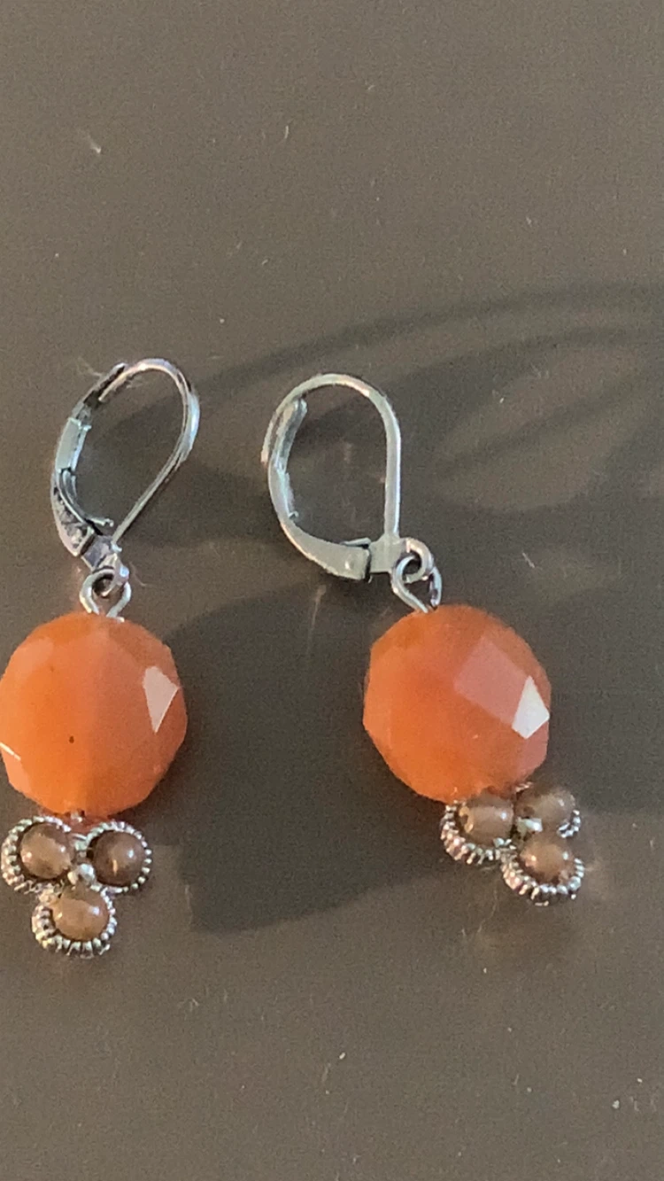Orange Gem & Flower Dangle Earrings