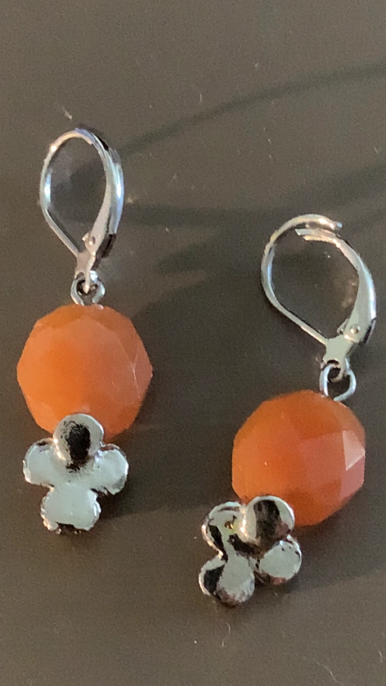 Orange Gem & Flower Dangle Earrings - photo 2