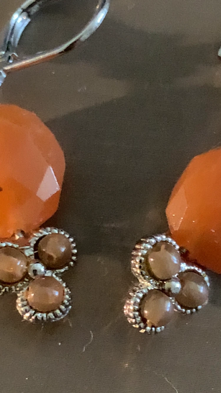 Orange Gem & Flower Dangle Earrings - photo 4