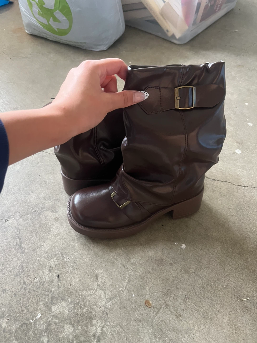 Brown Faux Leather Buckle Boots - photo 2