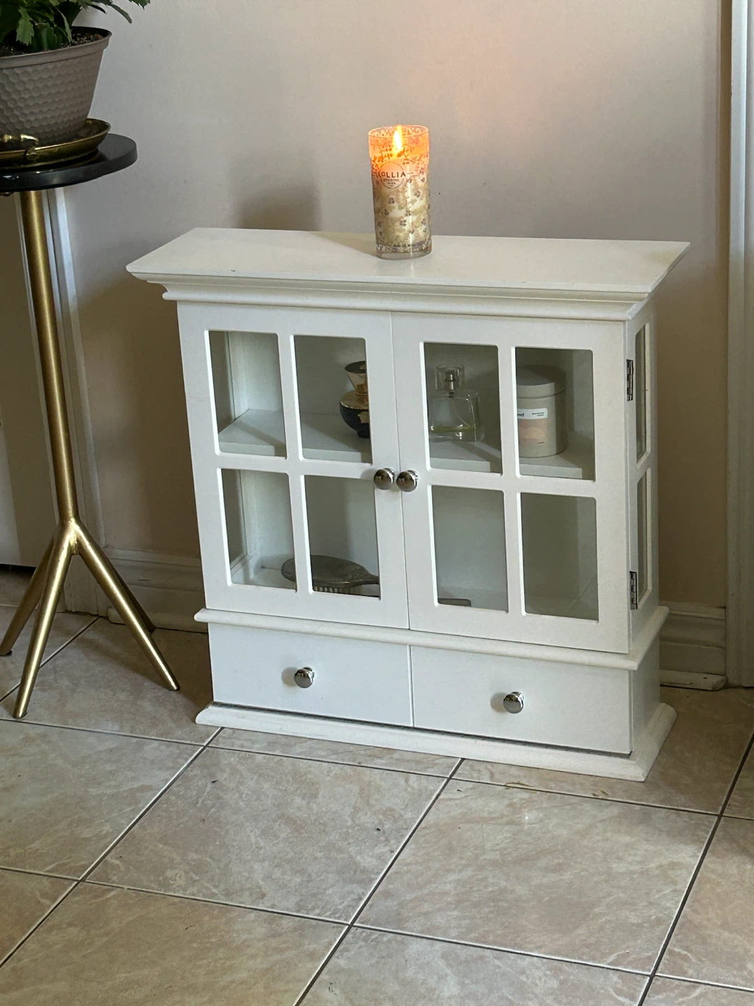 White Wall Cabinet with Glass Doors