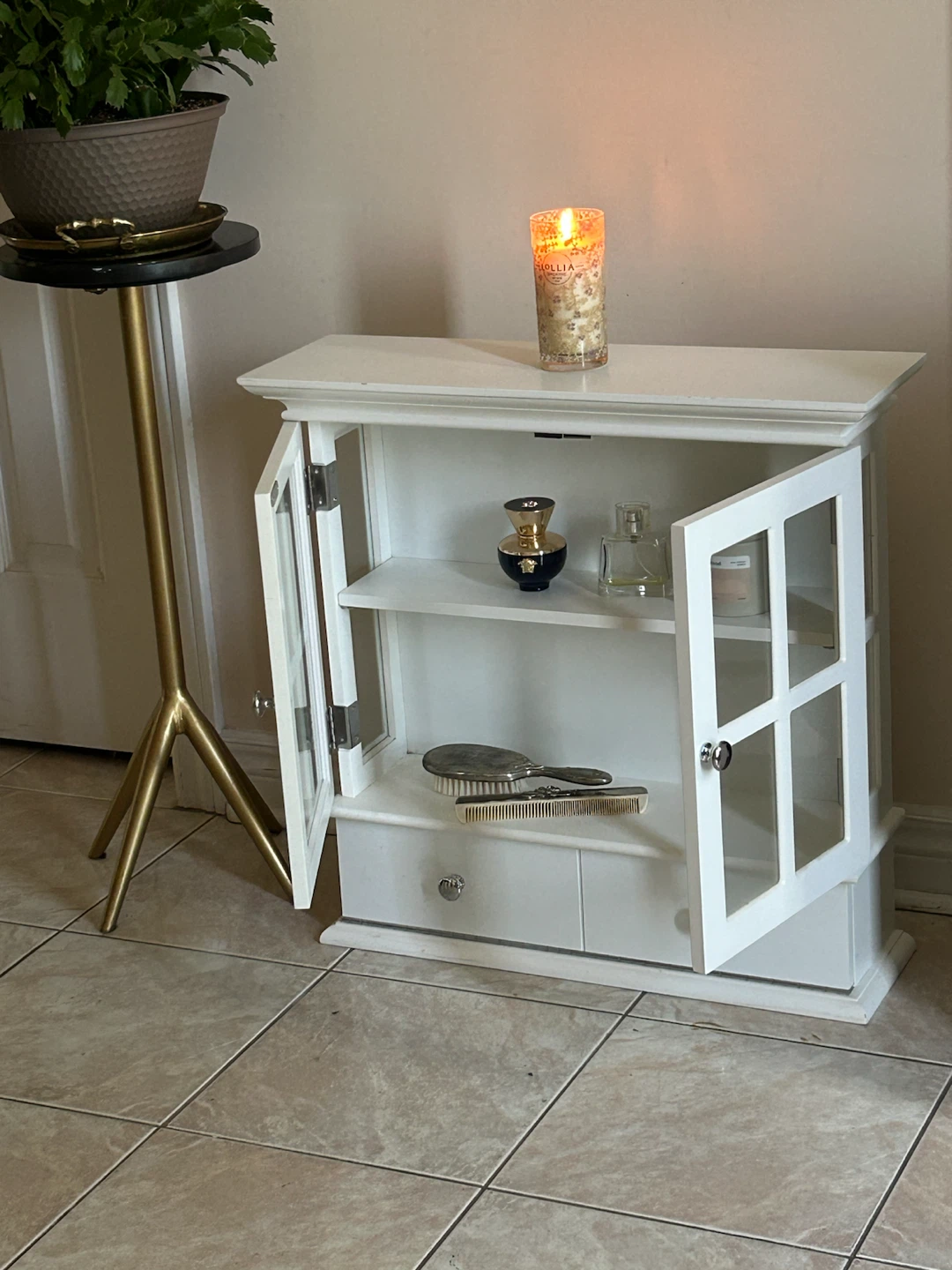 White Wall Cabinet with Glass Doors - photo 2
