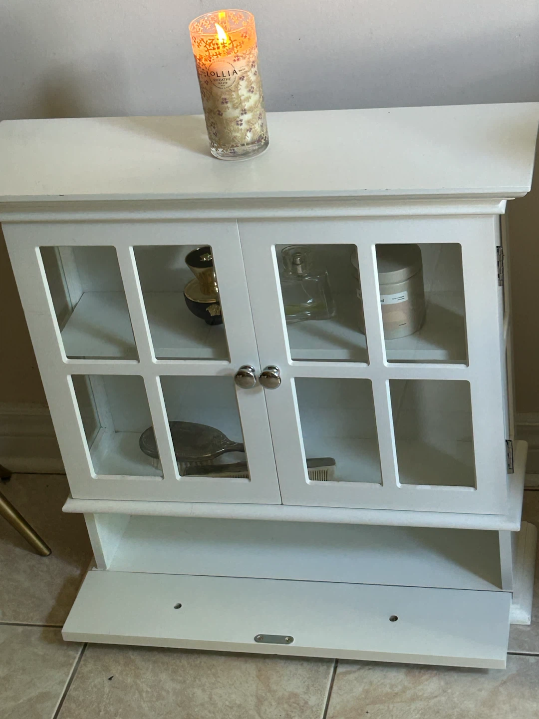 White Wall Cabinet with Glass Doors - photo 3