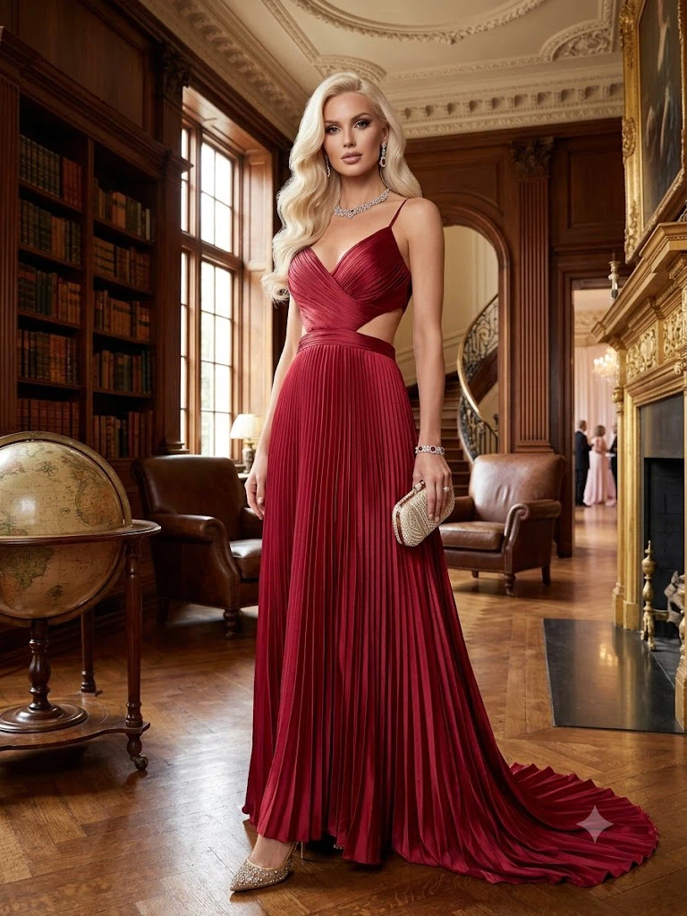 Lulus Red Pleated Cutout Maxi Dress