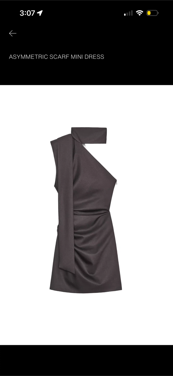 ZARA Asymmetric Scarf Mini Dress - Black - Size S