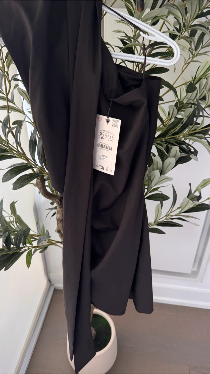 ZARA Asymmetric Scarf Mini Dress - Black - Size S - photo 2