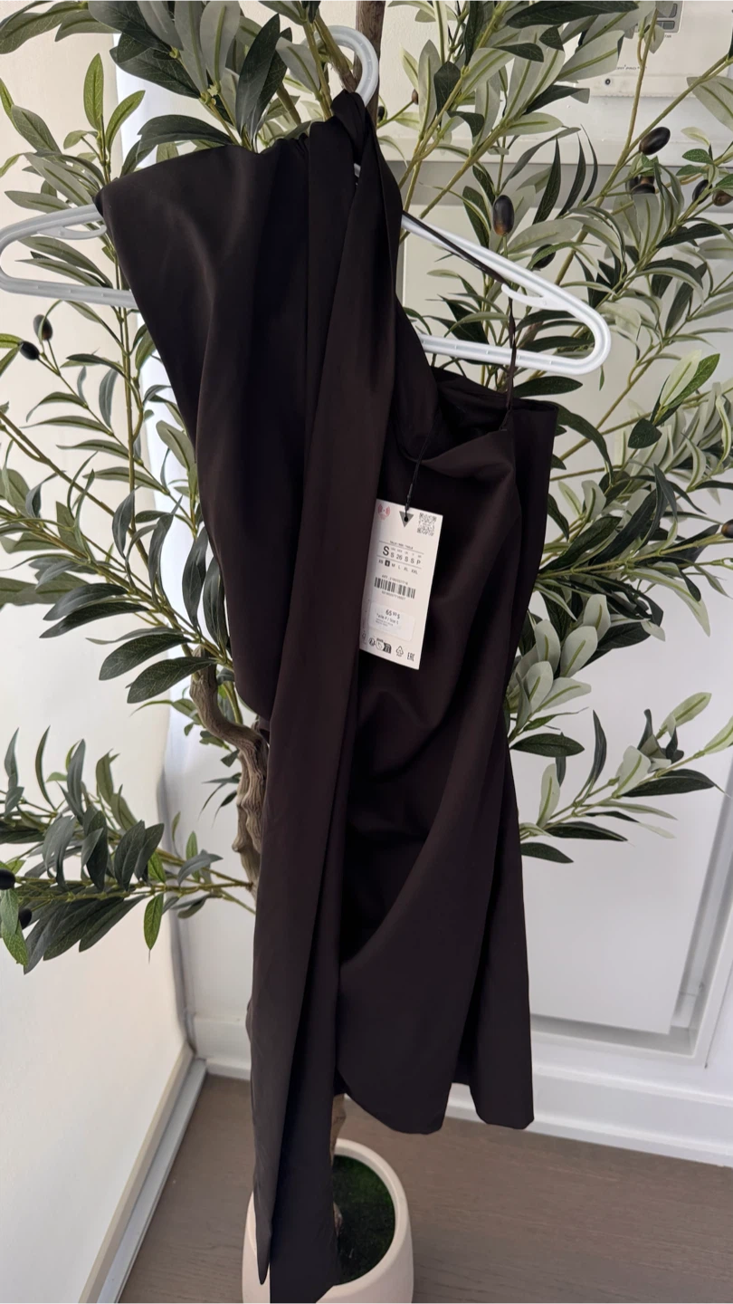 ZARA Asymmetric Scarf Mini Dress - Black - Size S - photo 3