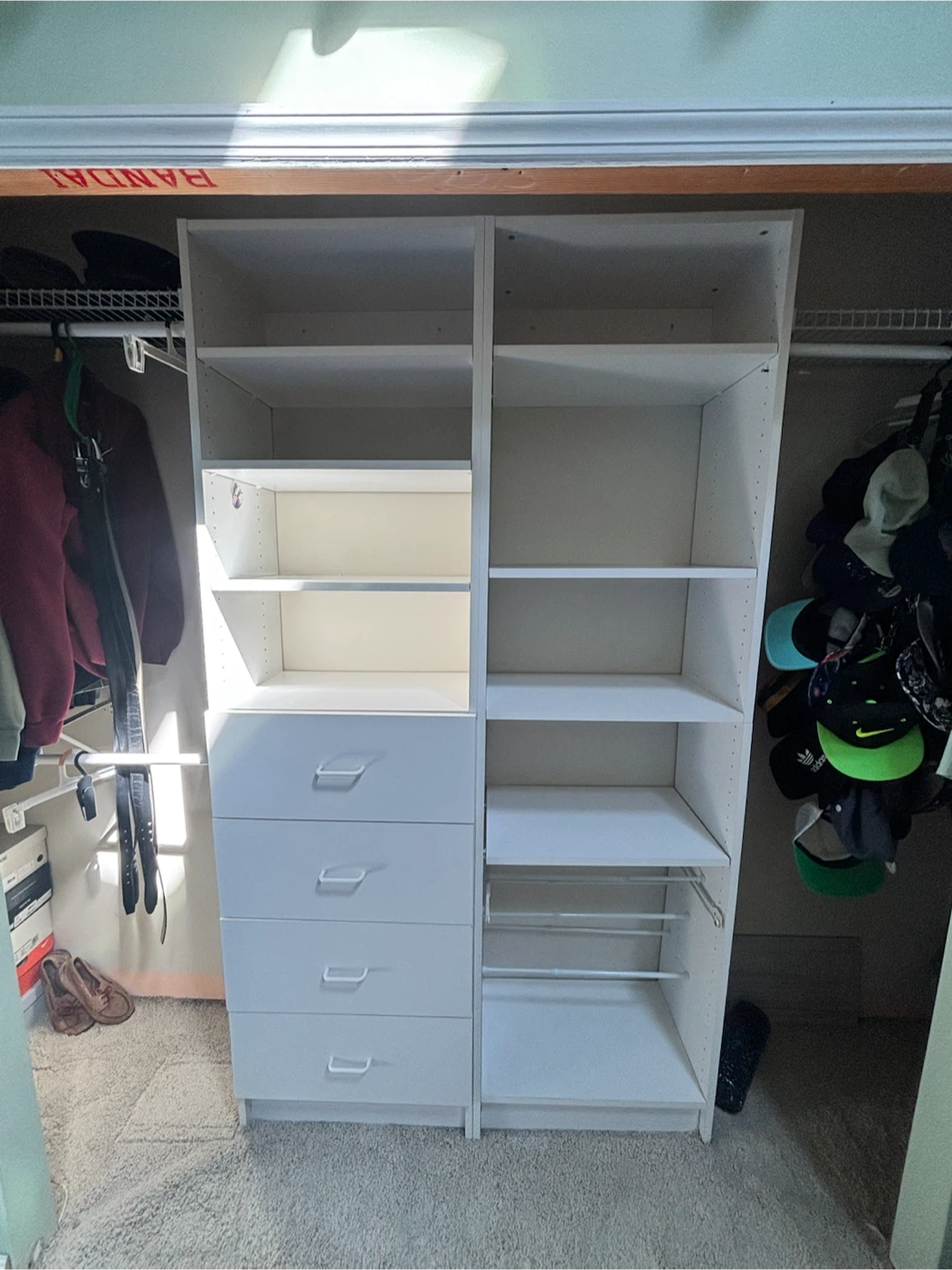 White Closet Organizer with Drawers and Shelves