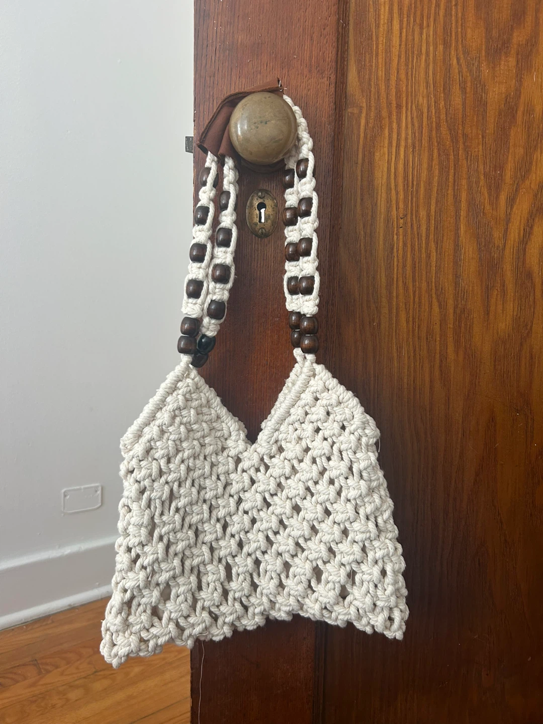 Macrame Purse with Wooden Beads