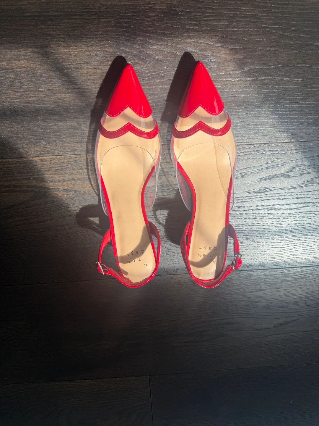 Red Heart Clear Slingback Heels Size 8
