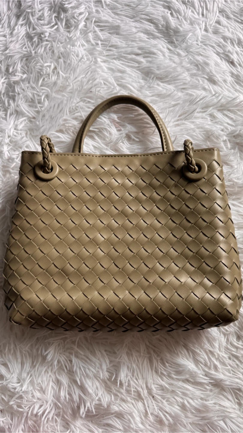 Sage Green Woven Leather Top Handle Bag - photo 2