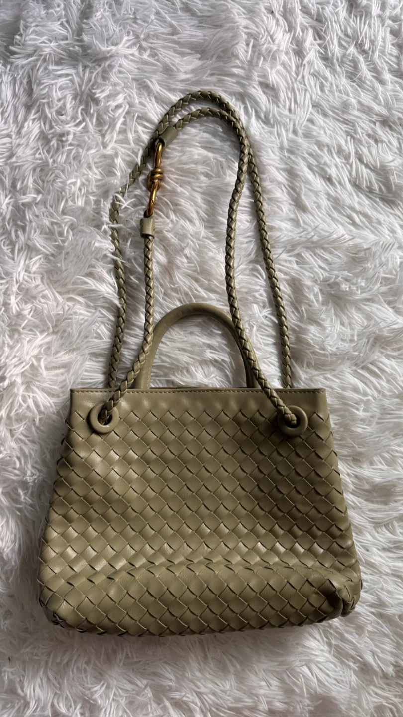 Sage Green Woven Leather Top Handle Bag - photo 3