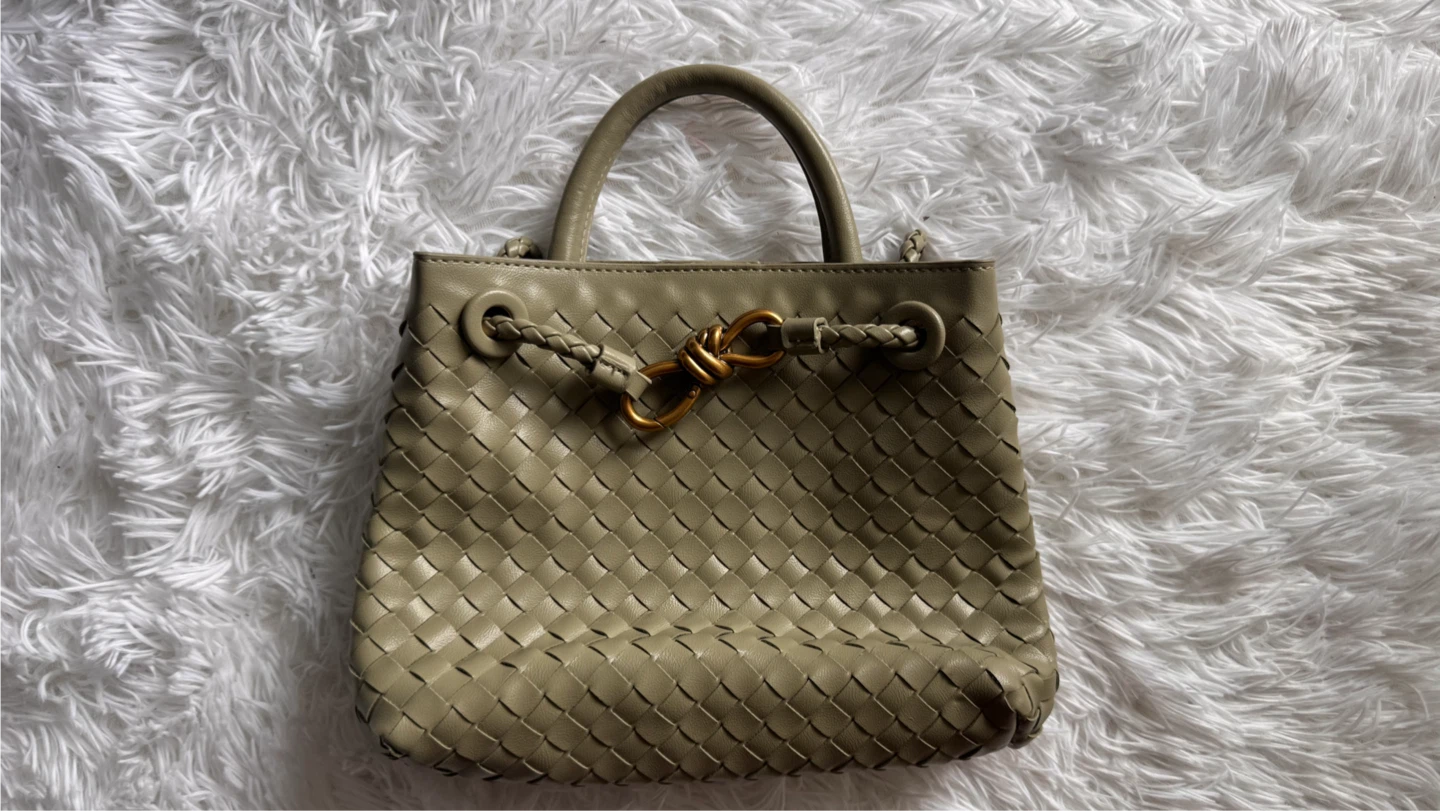 Sage Green Woven Leather Top Handle Bag