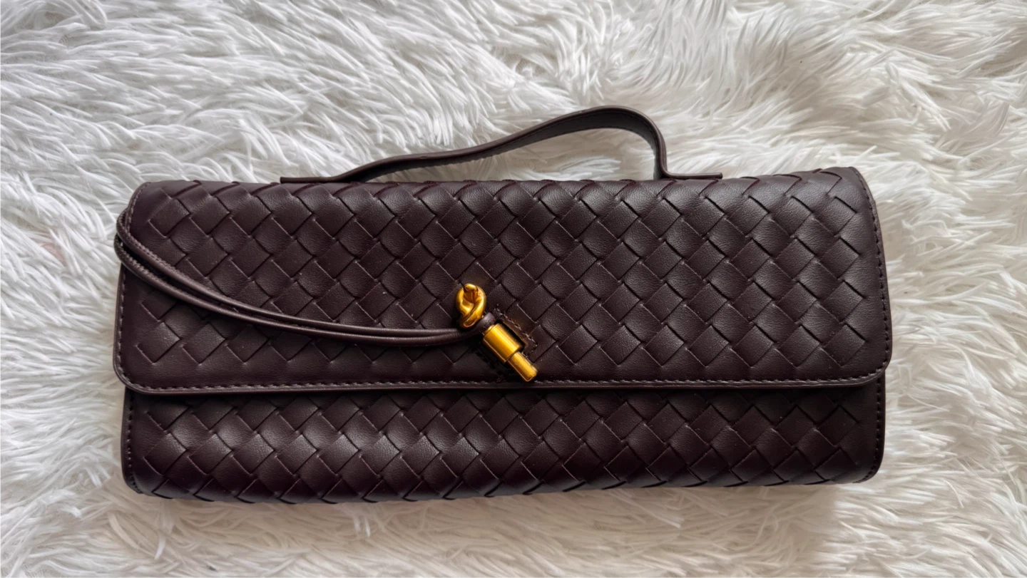 Brown Woven Clutch with Handle