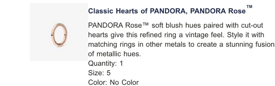 PANDORA Rose Classic Hearts Ring Size 5 - photo 3