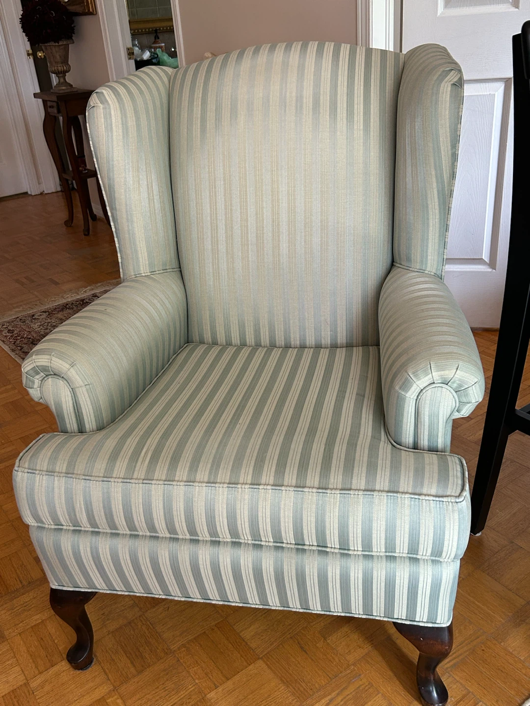 Duward Stripe olive green Upholstered Wingback Accent Chair