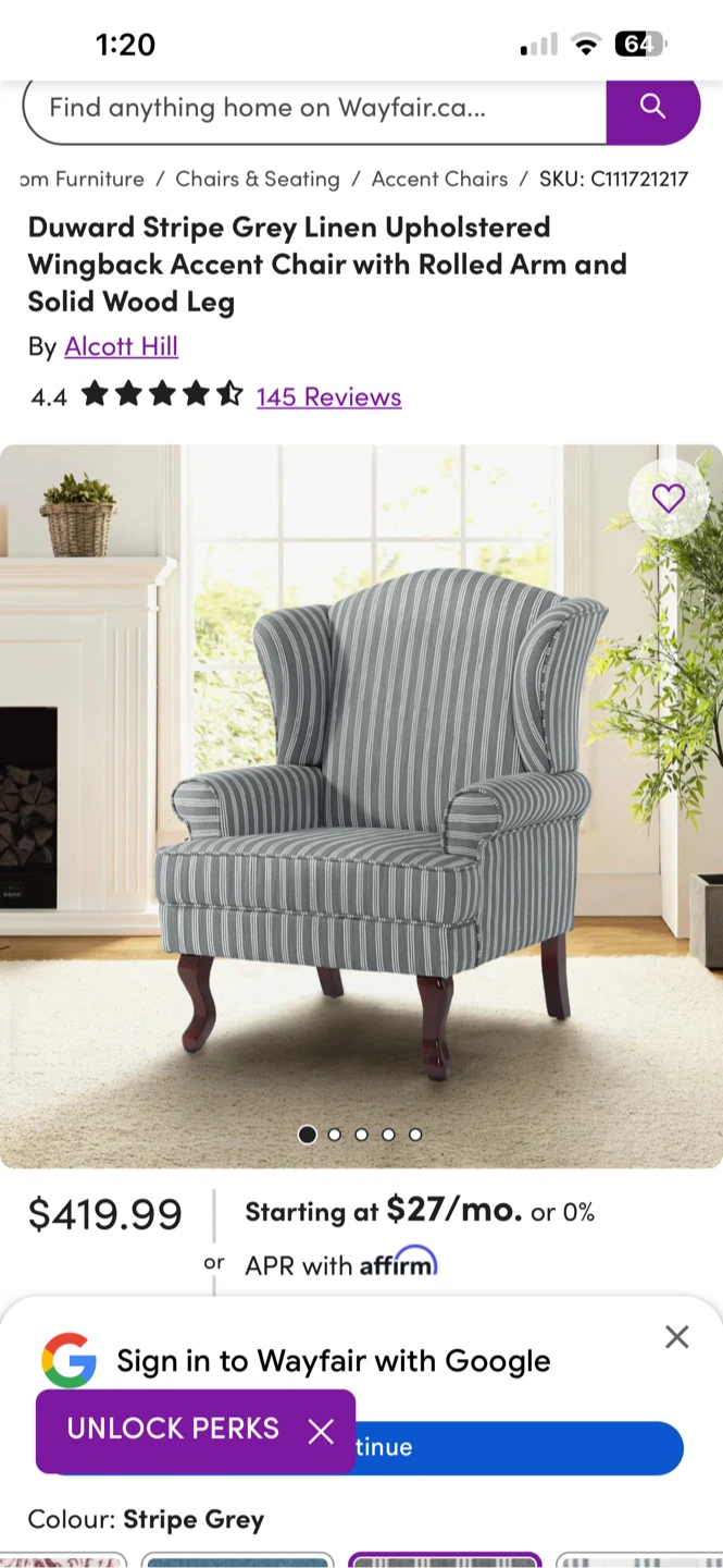 Duward Stripe olive green Upholstered Wingback Accent Chair - photo 4