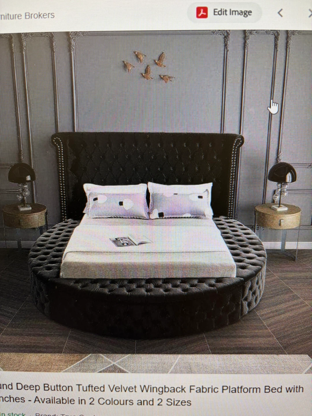 Round Deep Button Tufted Velvet Wingback Fabric Platform Bed