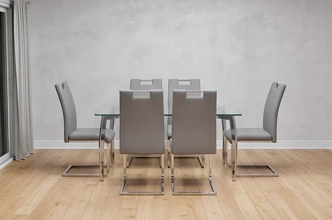 Modern Glass Dining Table with Six Chairs