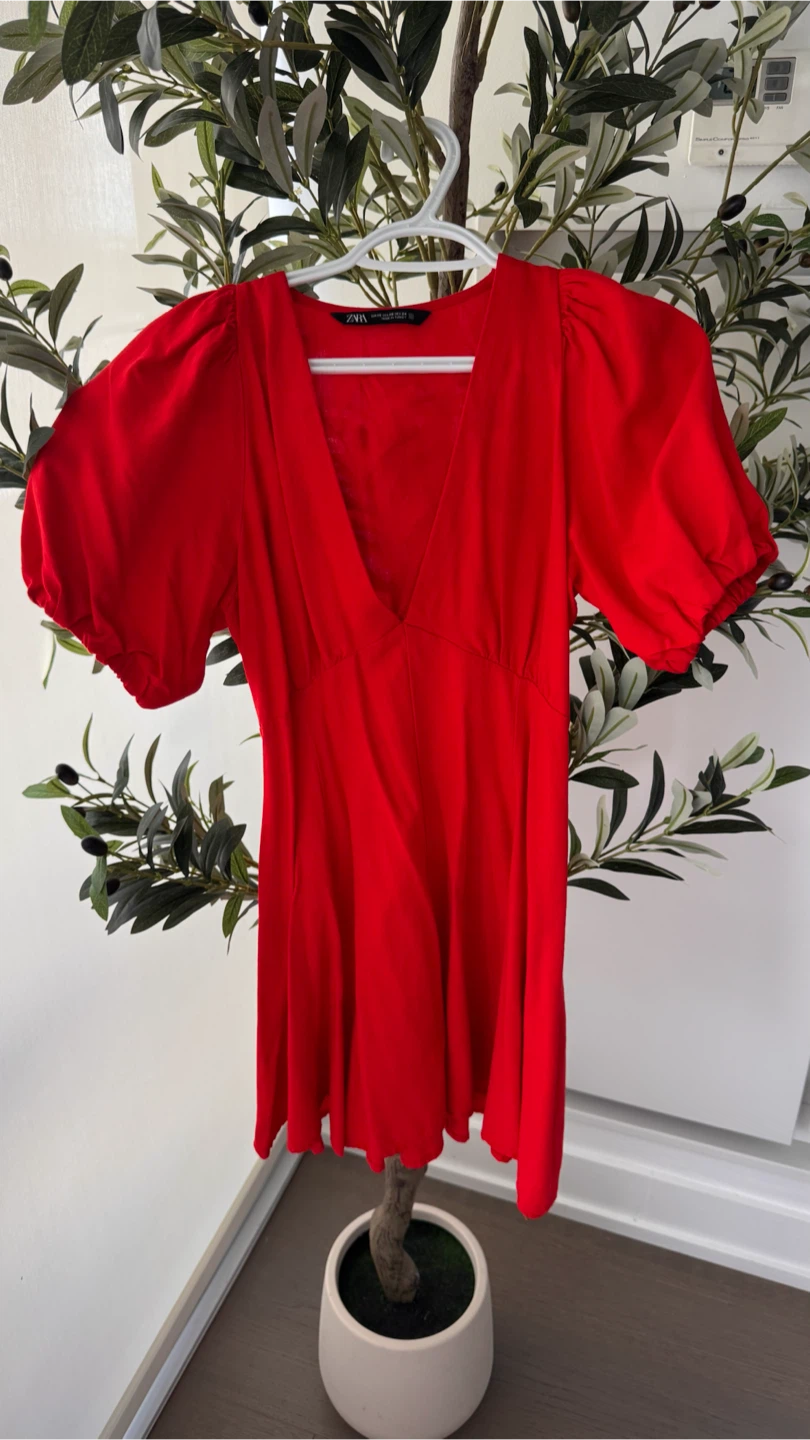 Zara Red Puff Sleeve Mini Dress