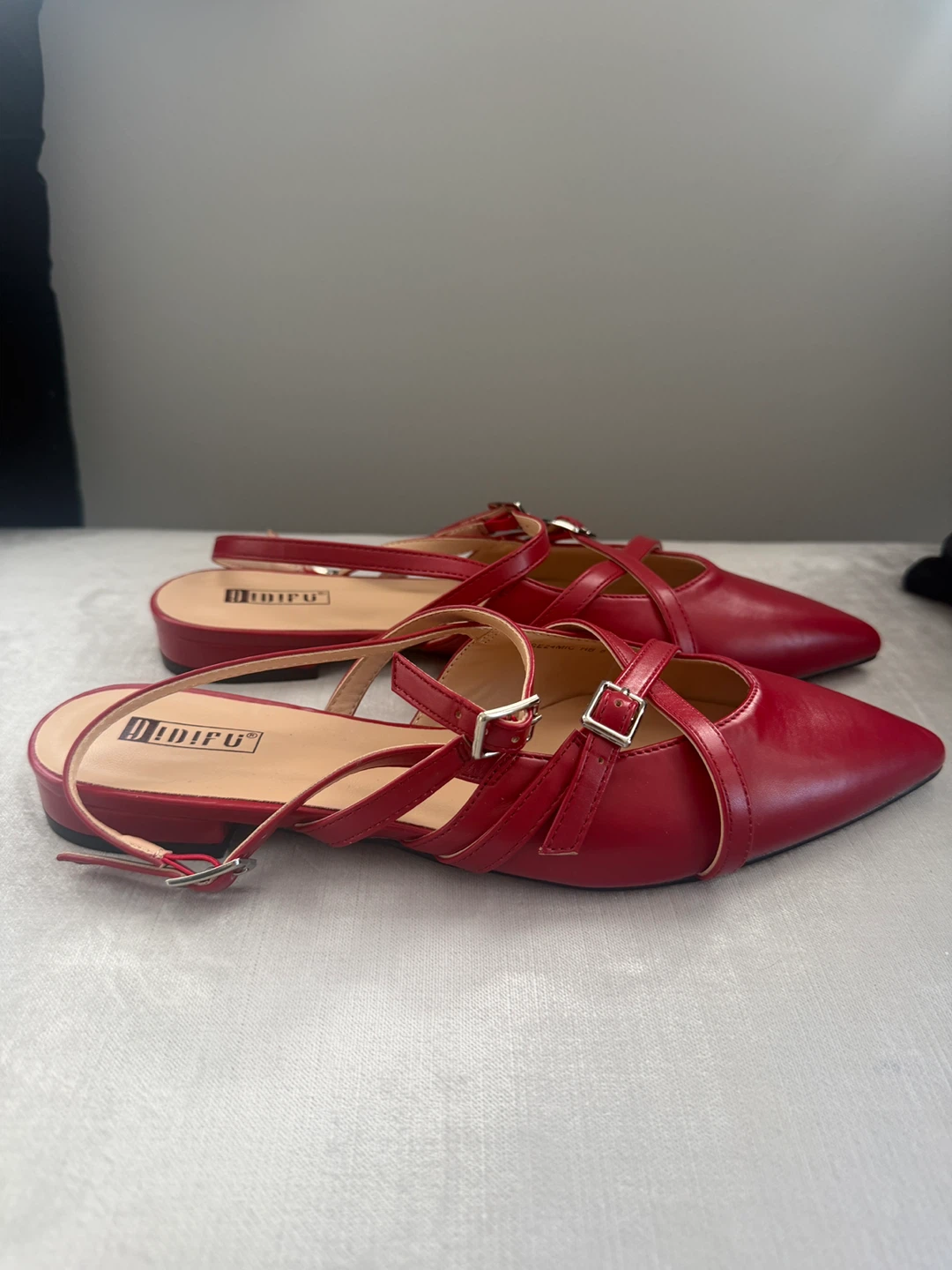 Red Pointed Toe Flats with Straps - photo 2