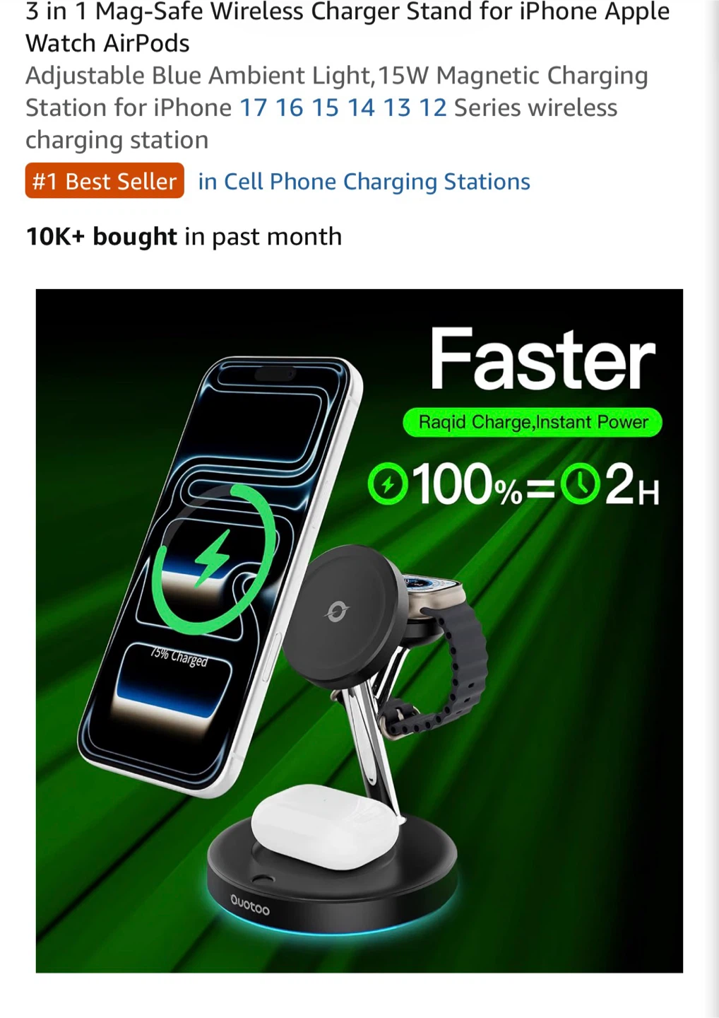 QUOTOO 3-in-1 Mag-Safe Wireless Charger Stand - photo 2