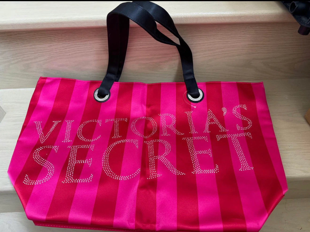 Victoria's Secret Pink Striped Tote Bag rhinstone
