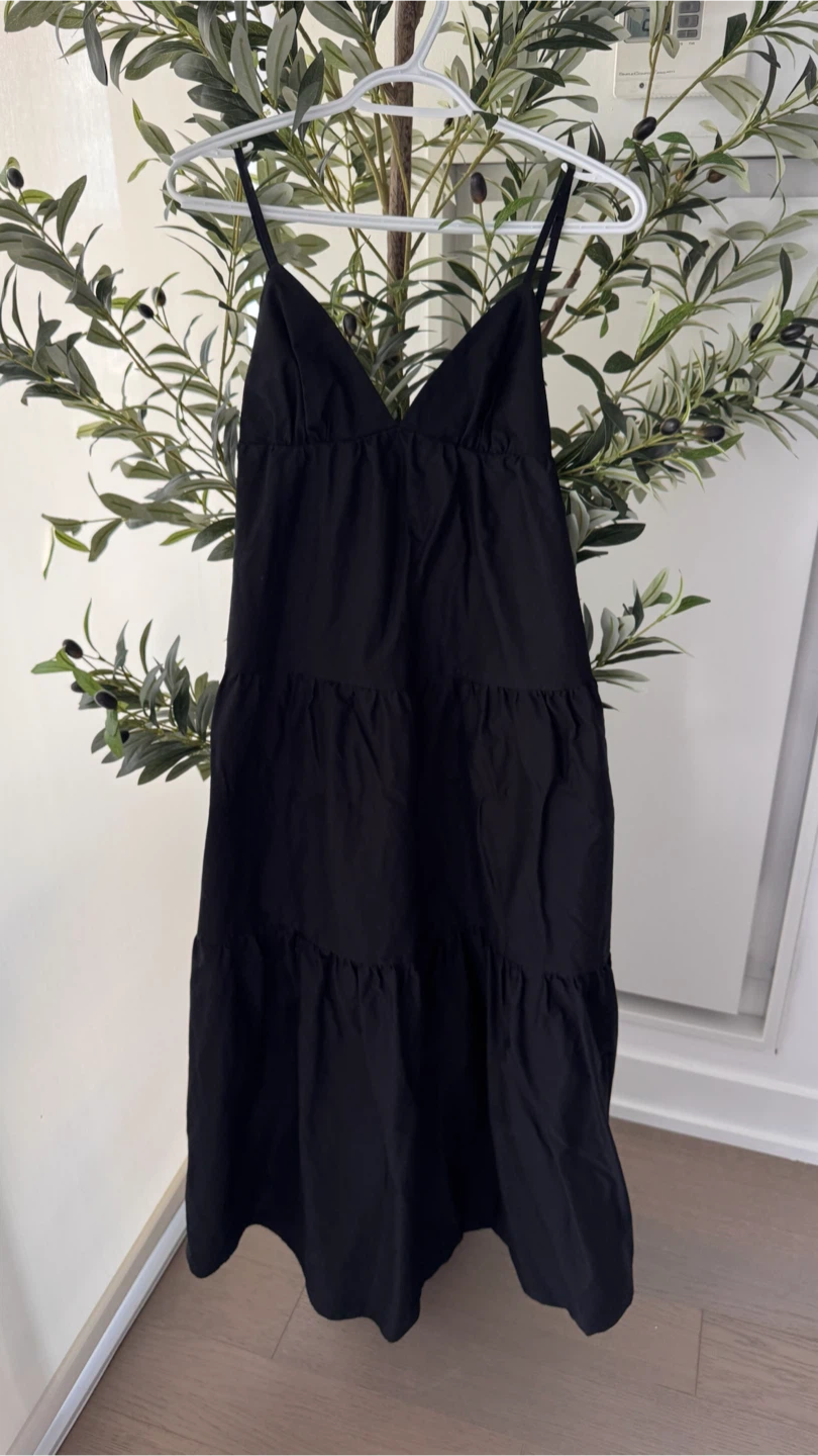 Zara Black Tiered Midi Dress