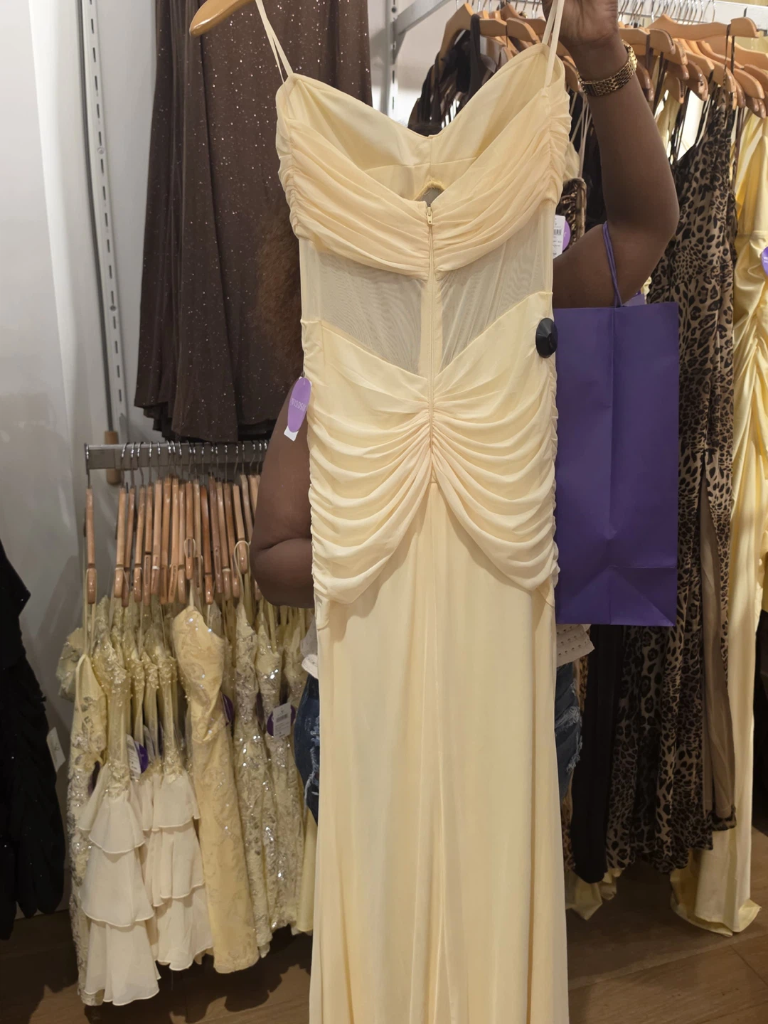 Yellow Ruched Mesh Gown - photo 3
