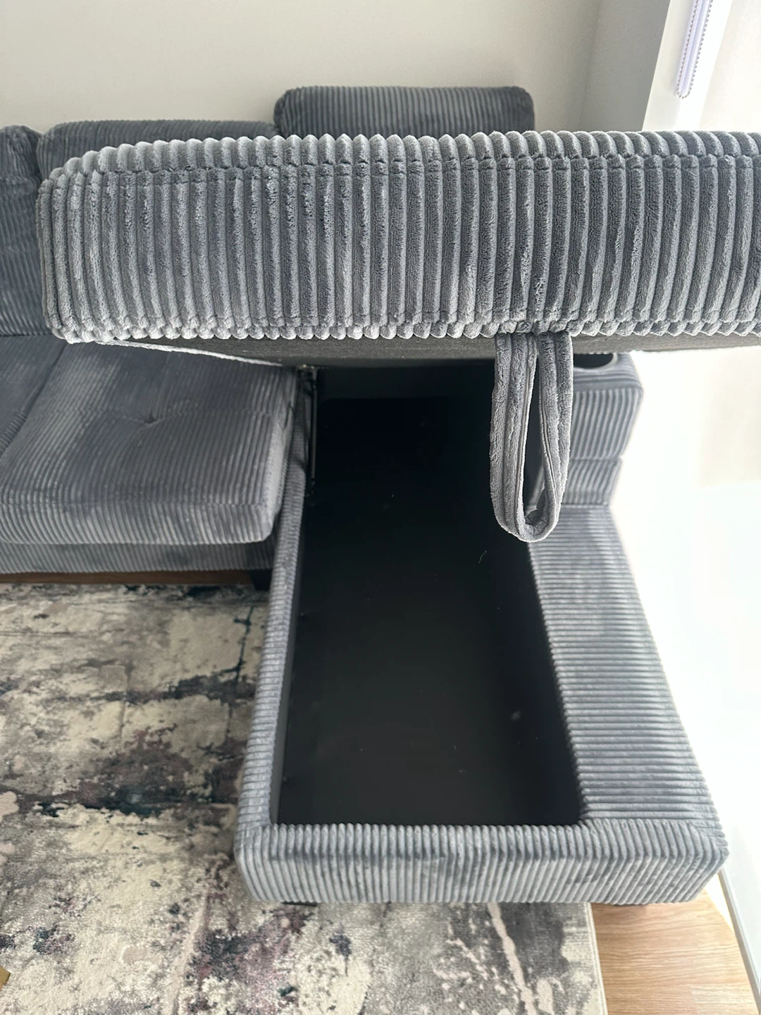 Grey Corduroy Sectional Sofa with Storage - photo 3