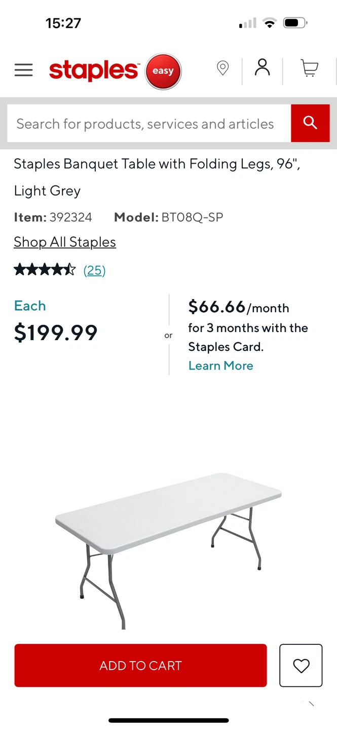 Staples 8 ft Banquet Table with Folding Legs - 240*76cm