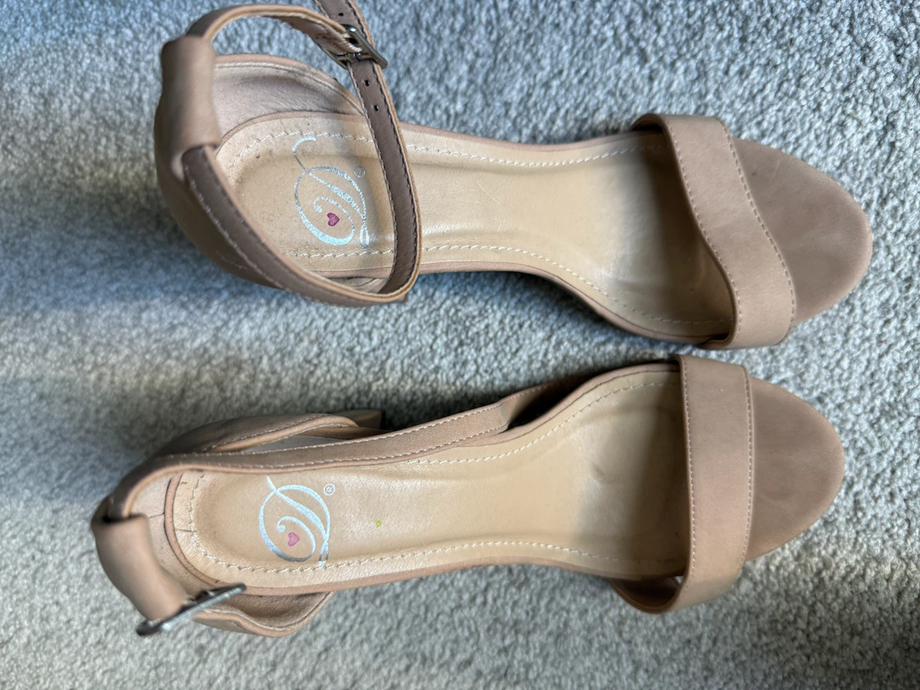 Women's Nude Ankle Strap Block Heels