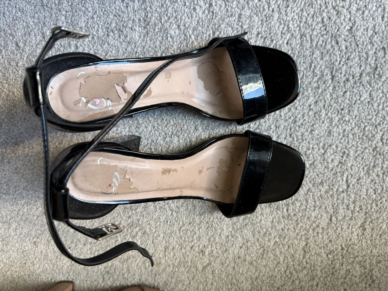 Black Patent Block Heel Sandals Size 6.5
