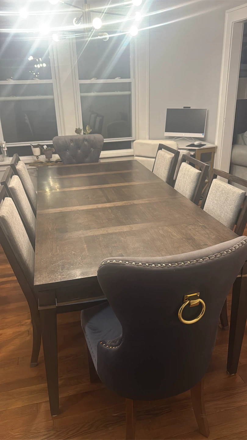 Dark Wood Dining Table with 8 Chairs