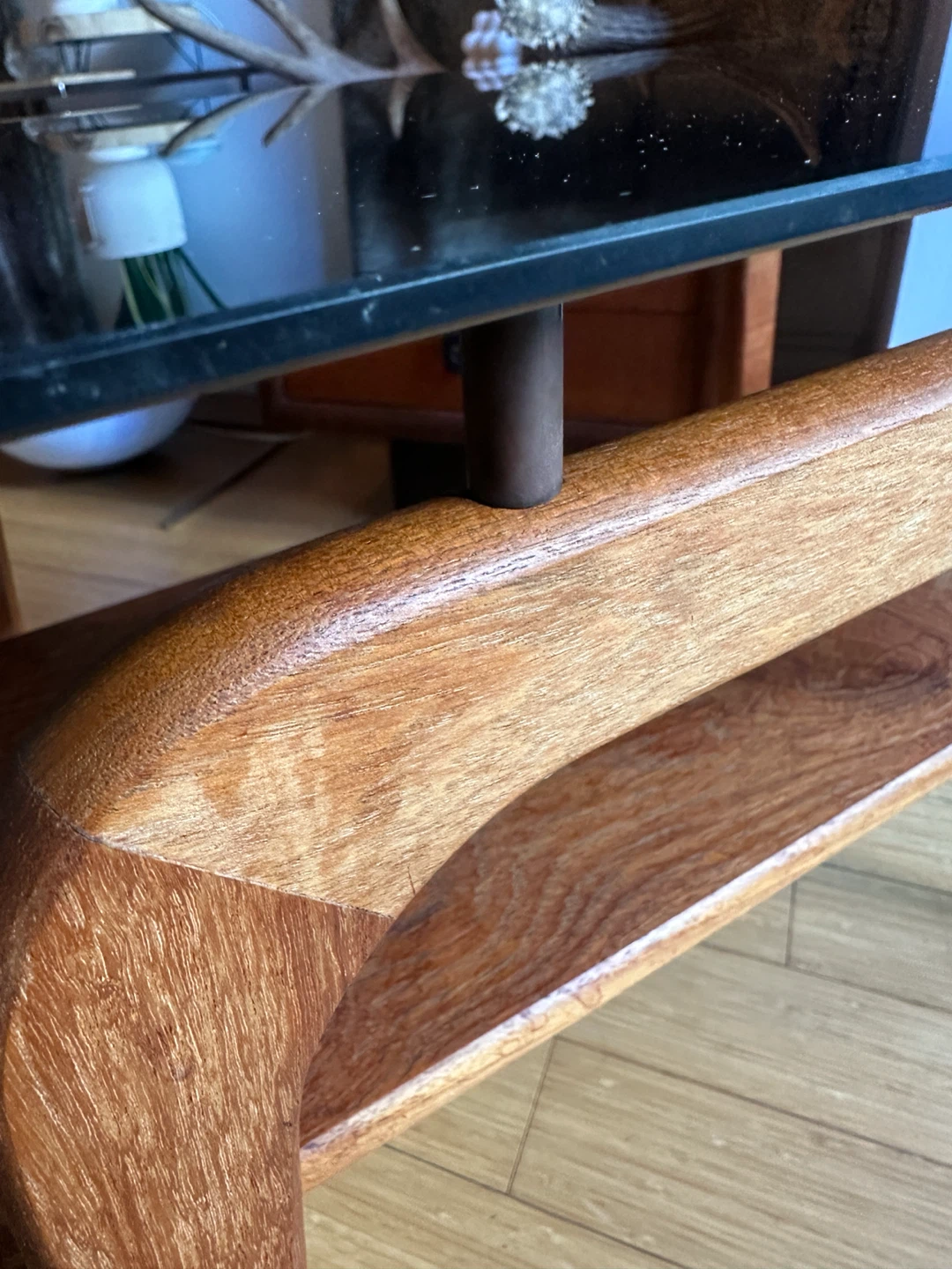 VINTAGE TEAK MCM SMOKED GLASS SIDE END COFFEE ACCENT TABLE - photo 4
